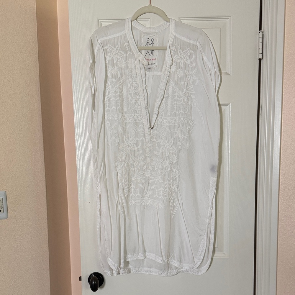 Johnny Was White Embroidered Dress